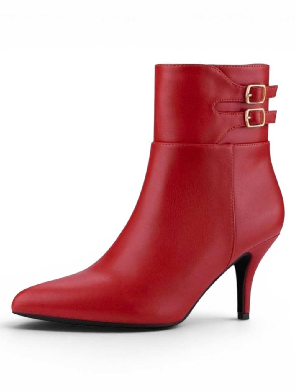 Allegra K Women's Pointed Toe Double Buckle Ankle Boots (8) ~ Red (NIB)
